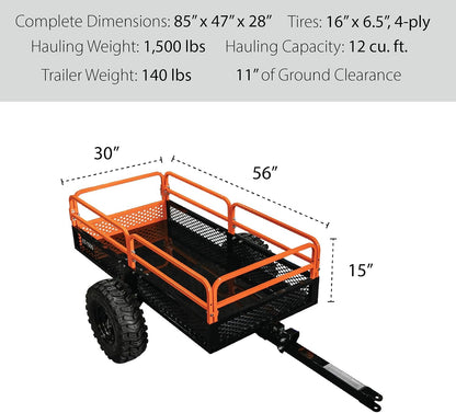 Heavy-Duty 1,500 lb ATV/UTV Utility Trailer – Solid Steel Floor, All-Terrain Tires & Pivoting Tongue for Farm, Garden & Land Management