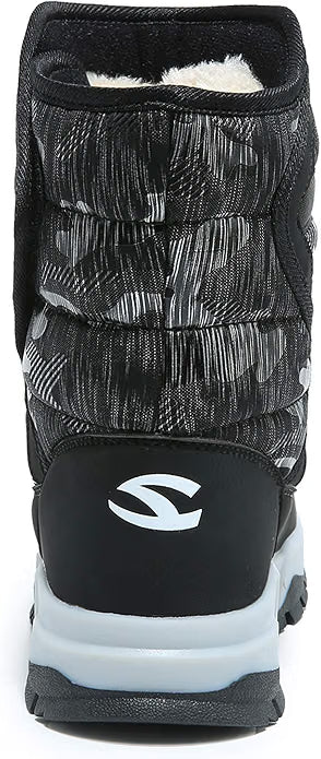 Boys’ Black Snow Boots – Waterproof Slip-Resistant Winter Cold Weather Shoes, Size 1.5 Little Kid