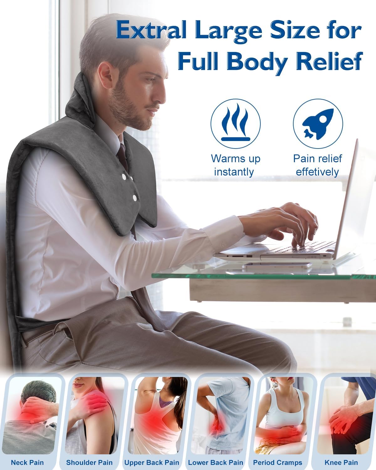 Heating Pad for Neck, Shoulders & Back – Large Electric Pain Relief Pad, FSA Eligible