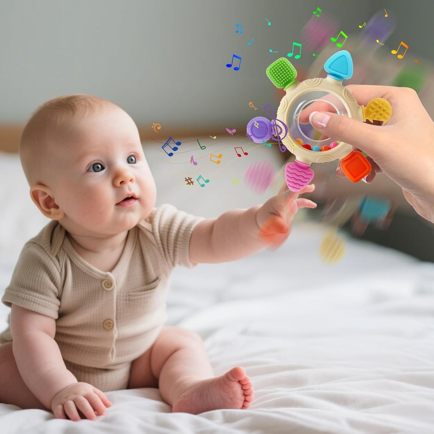Baby Silicone Teething Rings & Rattle – BPA-Free Sensory Teether for Soothing Gums (0–24 Months)