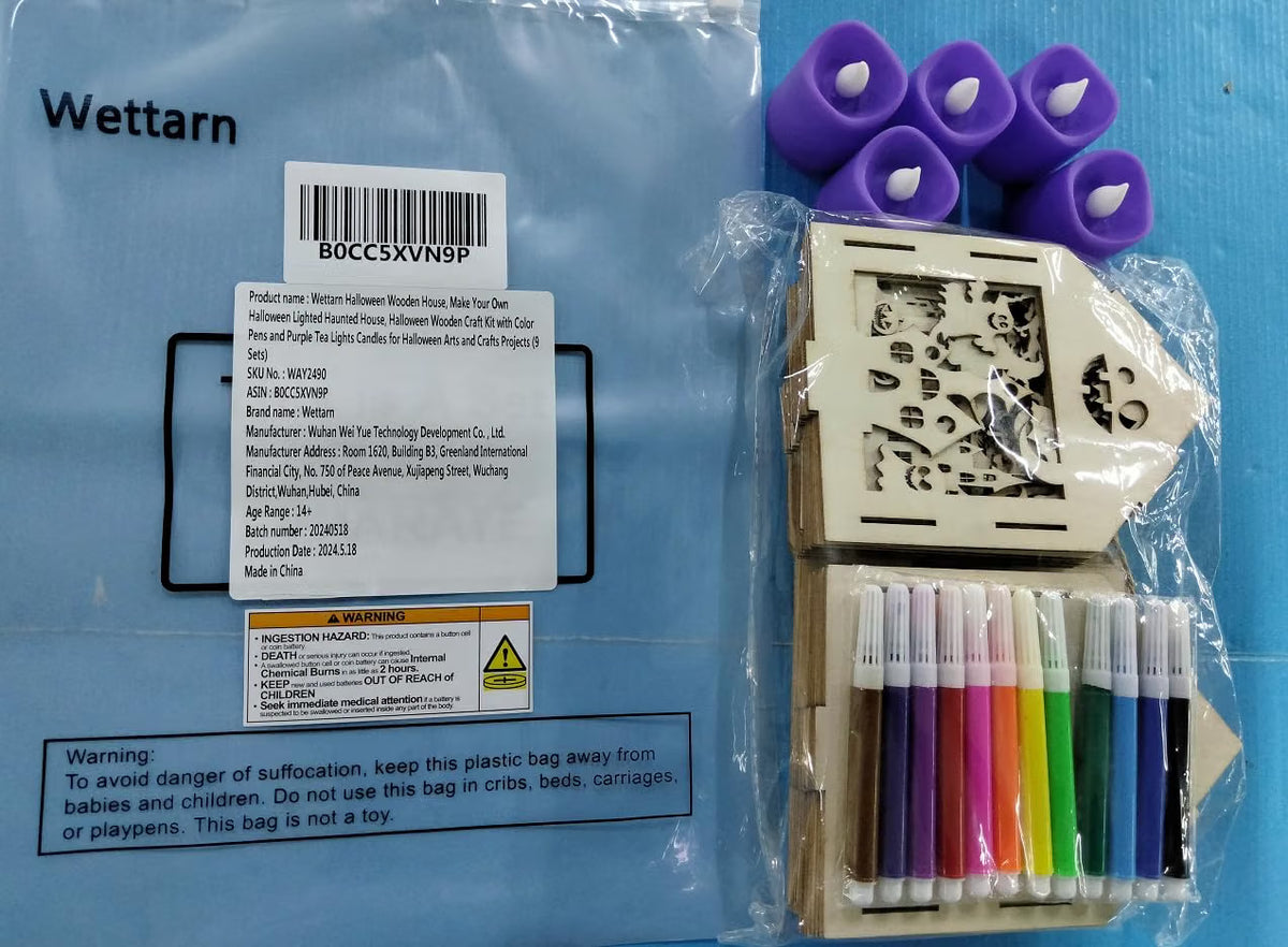 9-Set DIY Halloween Wooden Haunted House Craft Kit – Light-Up House Decorating Activity for Kids