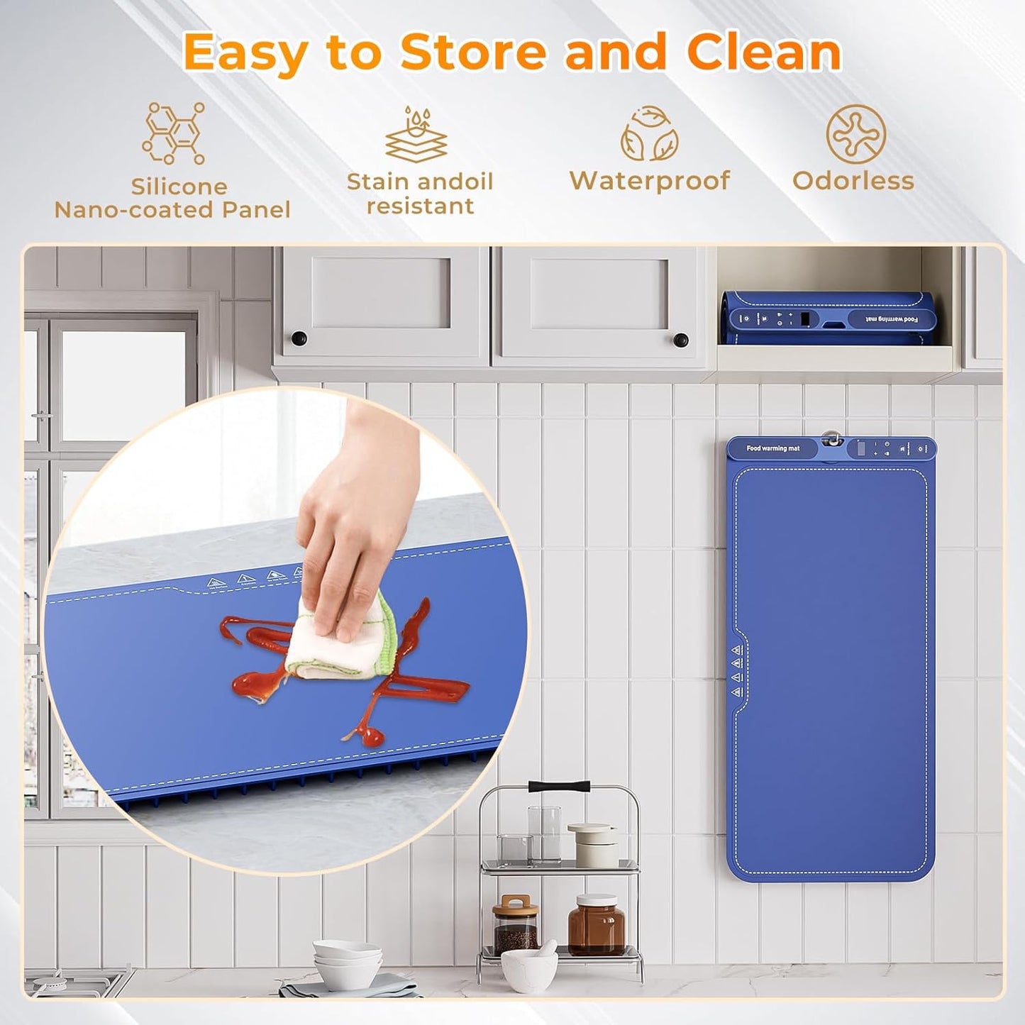 Extra-Large Food Warming Mat – 32" x 15" Electric Silicone Buffet Warmer (Blue)