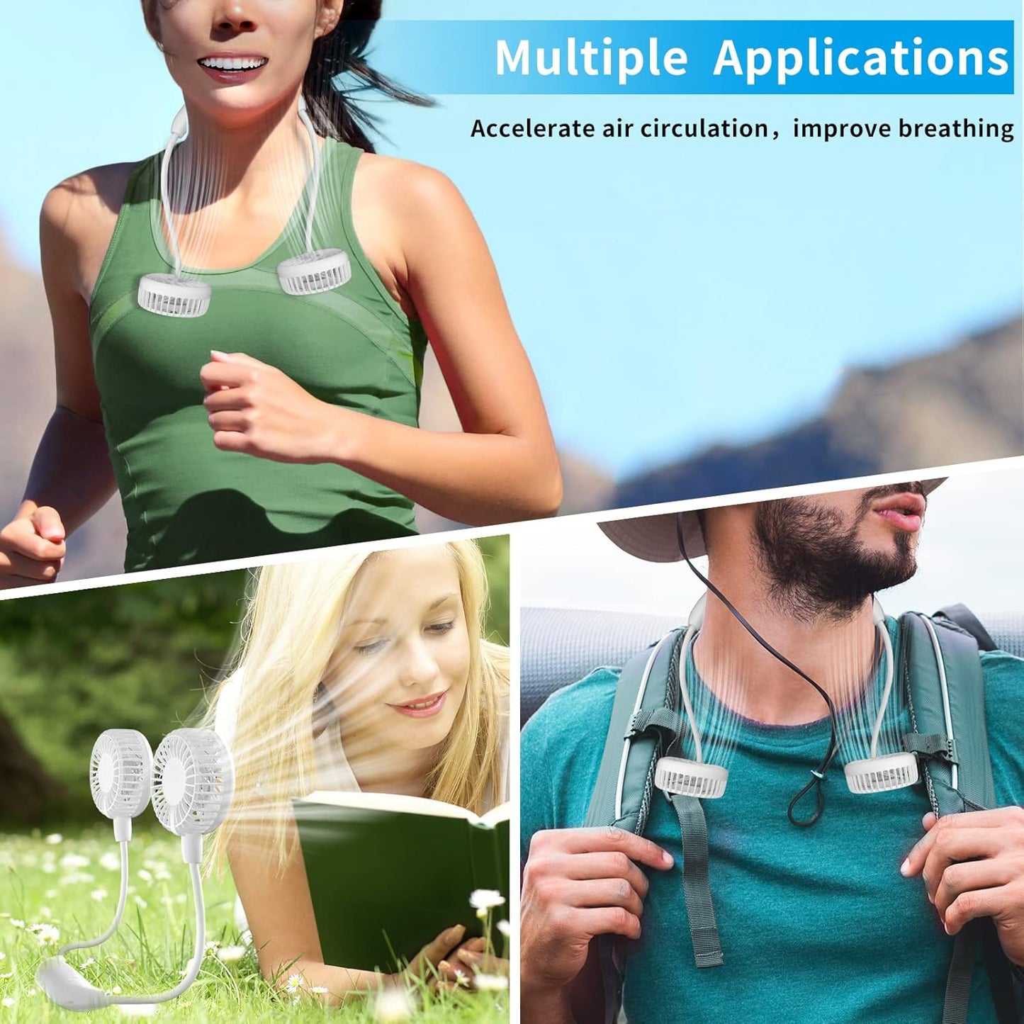 HandFan Rechargeable Neck Fan – 5000mAh Portable Fan with 6 Speeds & Flexible 360° Neck – White