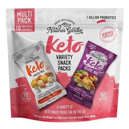 Keto Snack Variety Pack – Mixes, Nuts, Probiotic Cheese Balls, Gluten-Free (18 Individual Servings)