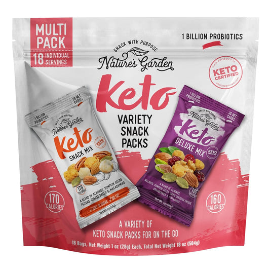 Keto Snack Variety Pack – Mixes, Nuts, Probiotic Cheese Balls, Gluten-Free (18 Individual Servings)