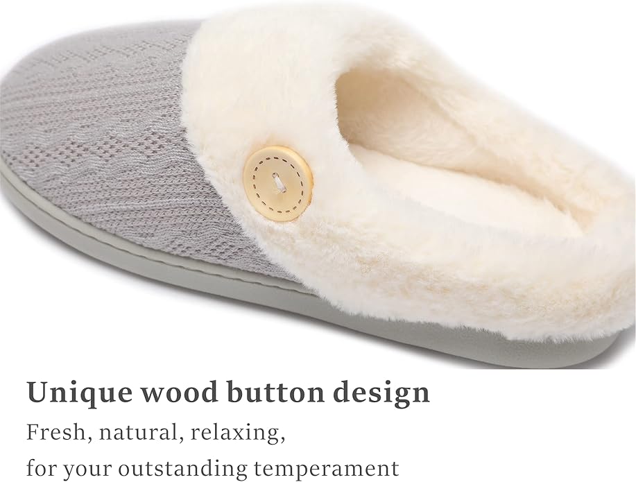 Women’s Memory Foam Slippers – Knitted Faux Fur Lined House Shoes with Anti-Skid Sole