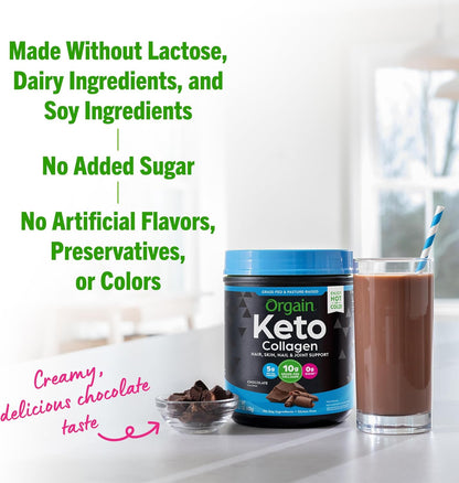Keto Collagen Protein Powder - Chocolate: 10g Grass-Fed Collagen, 5g MCT Oil for Hair, Skin, Nails & Joints, Non-GMO & Gluten-Free