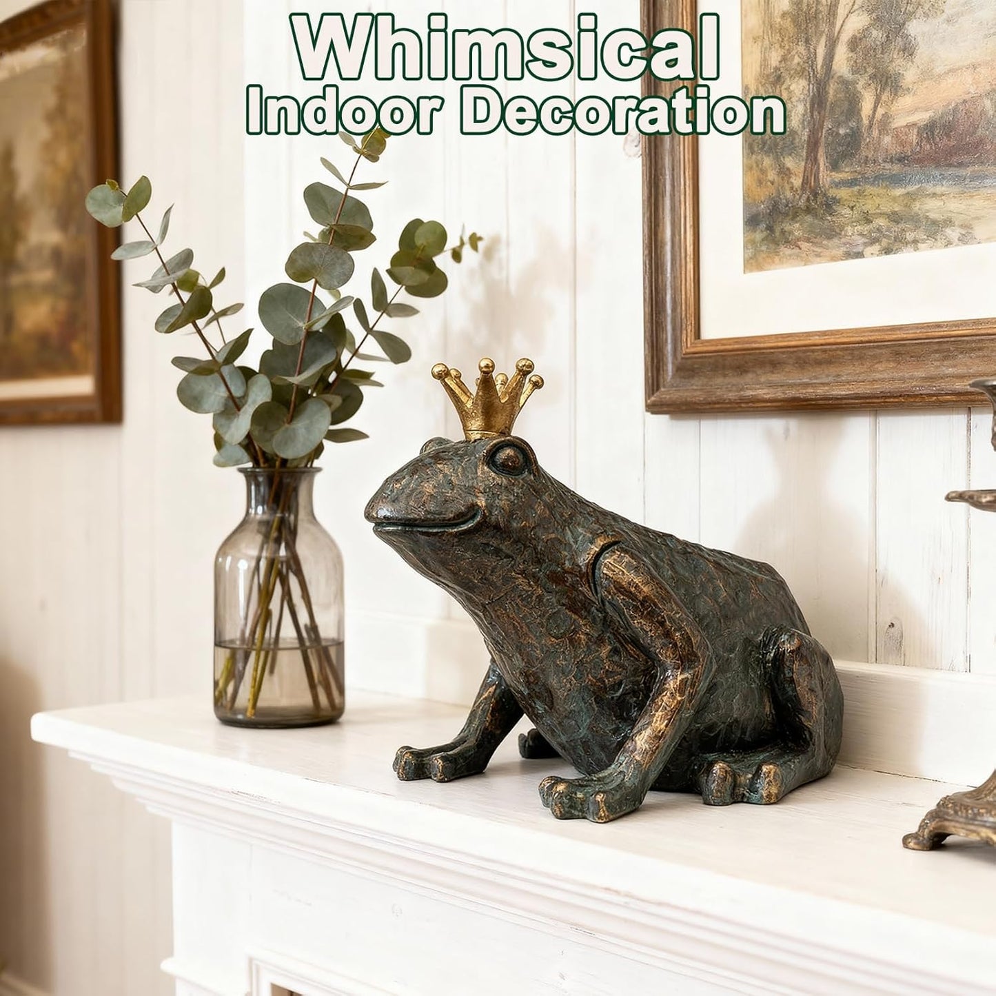 11.5" Crouching Frog Prince Garden Statue – Weather-Resistant Indoor & Outdoor Sculpture for Patio, Yard, Entryway or Home Decor