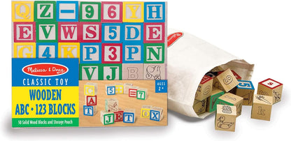 Deluxe Wooden ABC/123 Blocks Set (50 pcs) with Storage Pouch
