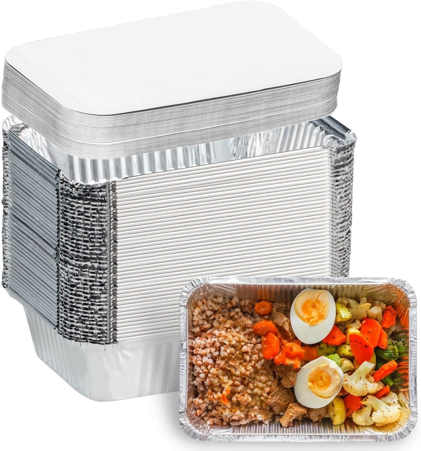 Aluminum Foil Pans with Lids – 50-Pack 8.5" x 6" Disposable Food Containers