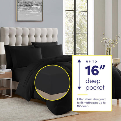 5-Piece Twin Comforter Set – All-Season Down Alternative with Microfiber Sheets (Black)