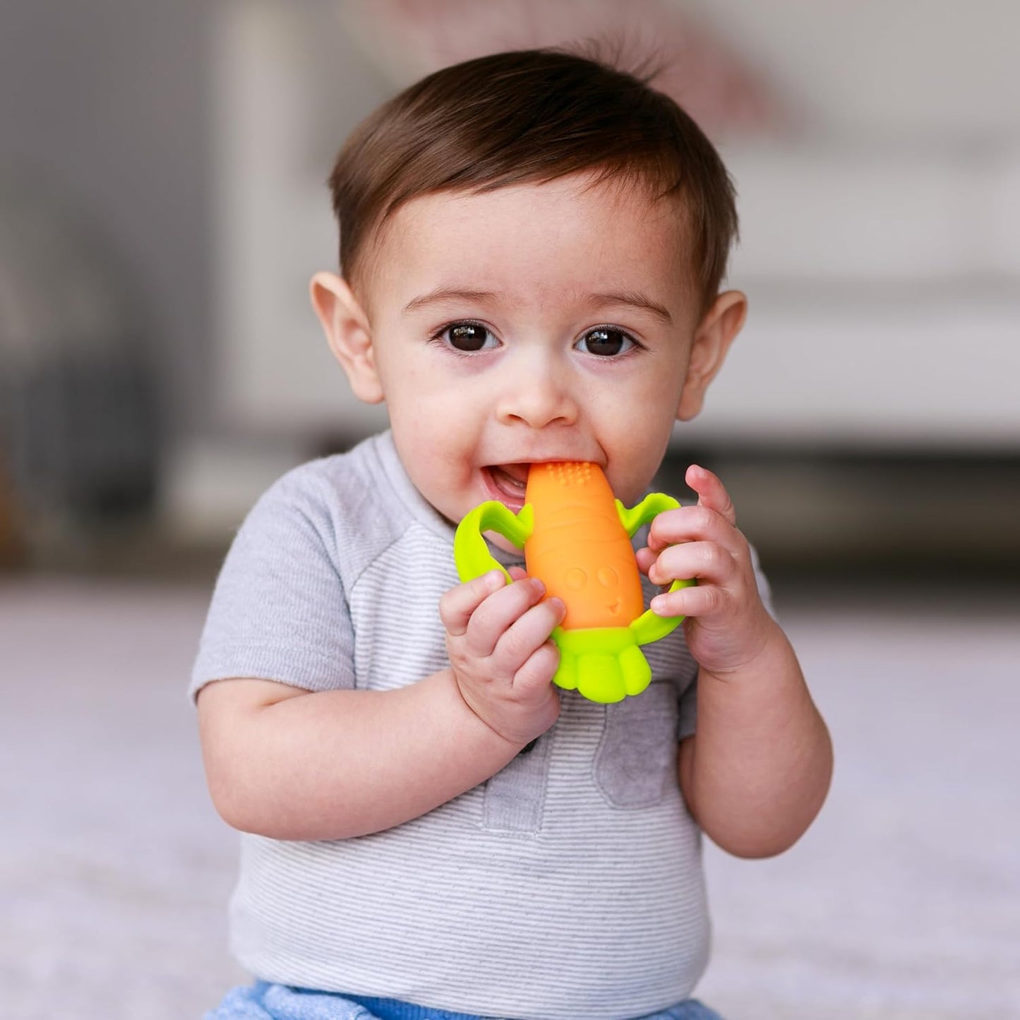 Lil’ Nibbles Textured Silicone Teether, BPA-Free Baby Teething Toy, Soft, Easy to Hold, Sensory Stimulation for Infants, Carrot
