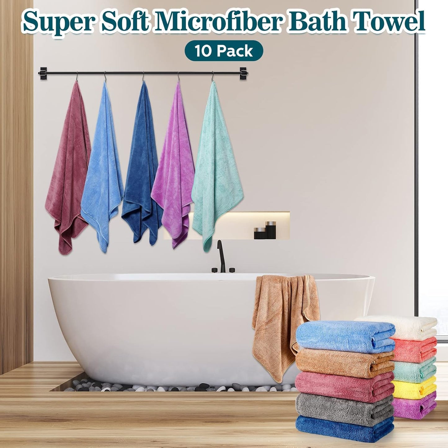 10-Piece Microfiber Coral Velvet Towel Set – Highly Absorbent for Bath, Beach, and Travel