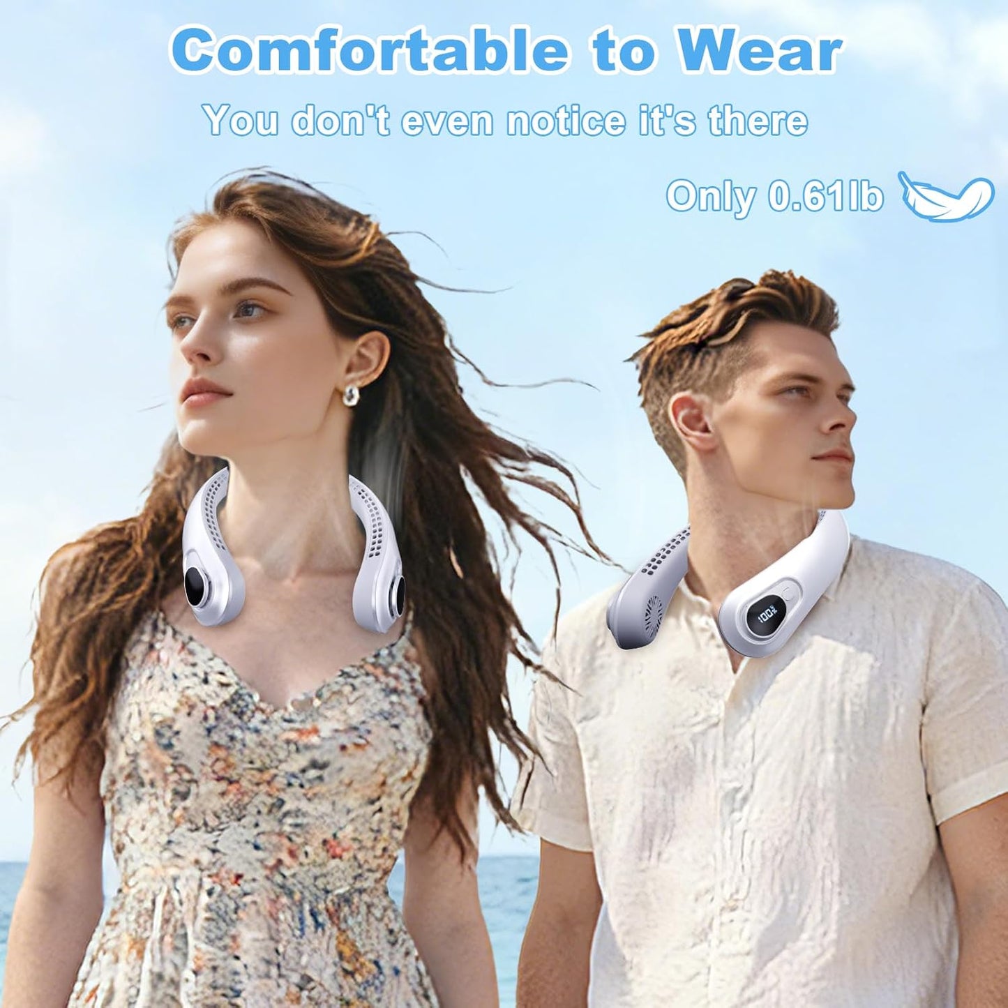 Portable Rechargeable Neck Fan – 5000mAh Bladeless Wearable Cooling Fan with LED Display & 5 Speeds