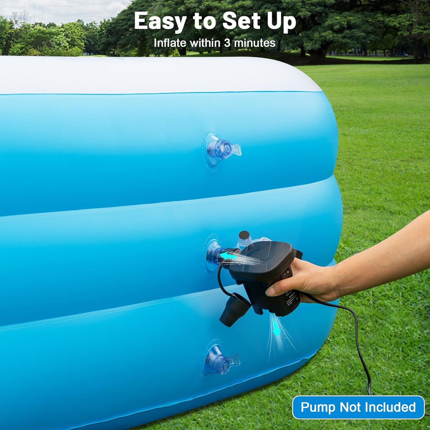 Inflatable Solar Pool with Lights, 7-Color Blow-Up Pool for Kids and Adults