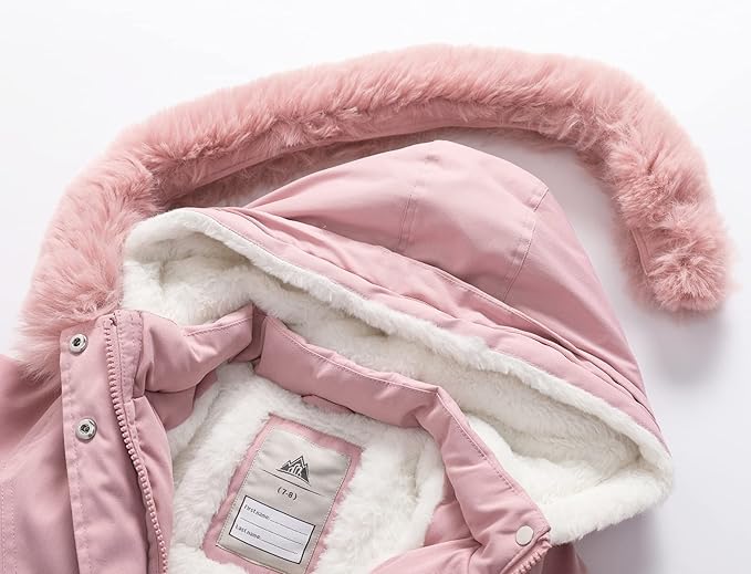 Girls’ Waterproof Winter Long Coat – Warm Hooded Puffer Parka (Pink, Size 7–8)