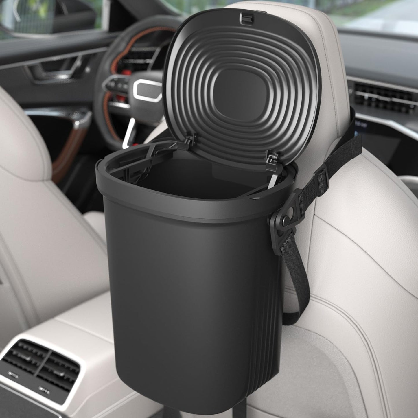 Leakproof Car Trash Can – 1.9 Gallon Silicone Hanging Garbage Bin with Lid for Cars, SUVs & Trucks