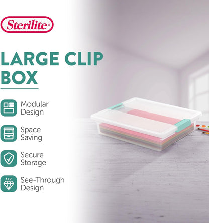 6-Pack Clip Boxes - Stackable Clear Plastic Storage Bins with Latching Lids for Arts, Crafts, and Office Organization
