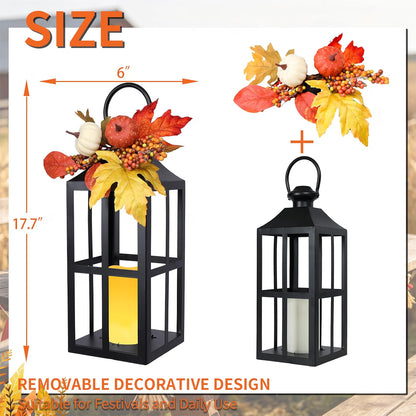 2-Pack 17.7" Fall Lanterns with LED Candles – Thanksgiving Décor with Timer for Table, Porch & Home