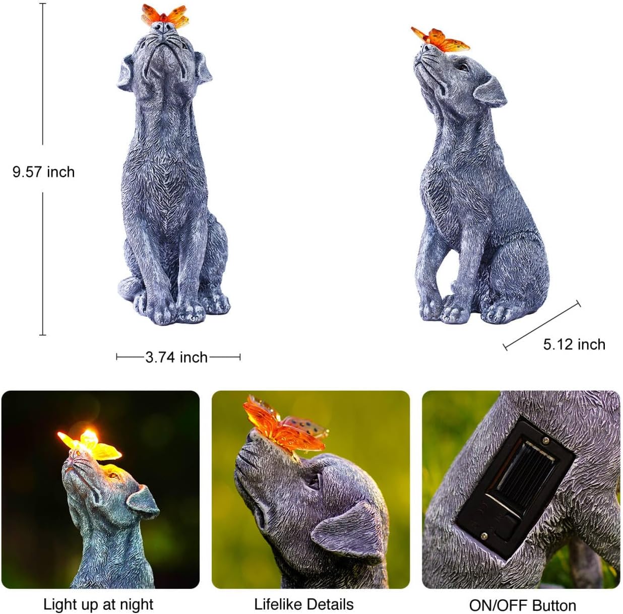Dog Statue with Solar Butterfly – Beautiful Outdoor Garden Décor Gift for Mom or Dad