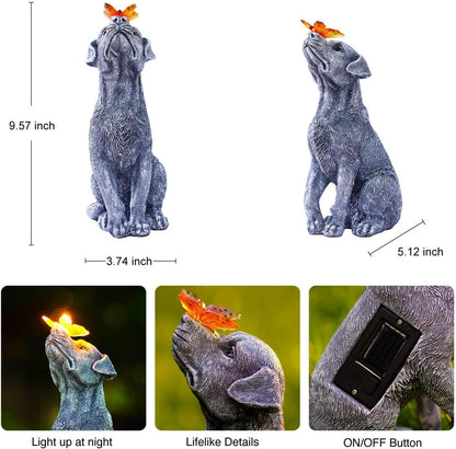 Dog Statue with Solar Butterfly – Beautiful Outdoor Garden Décor Gift for Mom or Dad