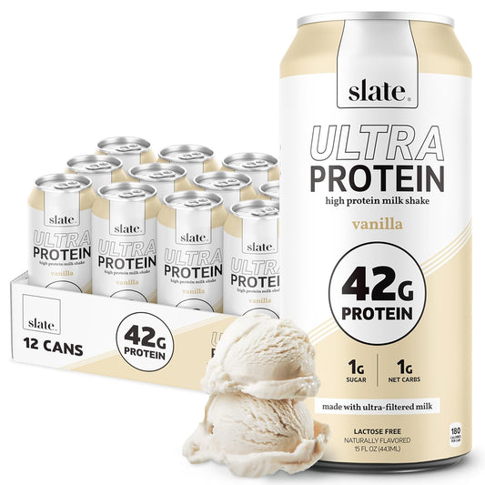 Ultra Protein Shake – Vanilla – 42g Protein, 1g Sugar, 180 Calories, 1g Net Carbs – Lactose Free, No Added Sugar – 15 fl oz (12 Cans)