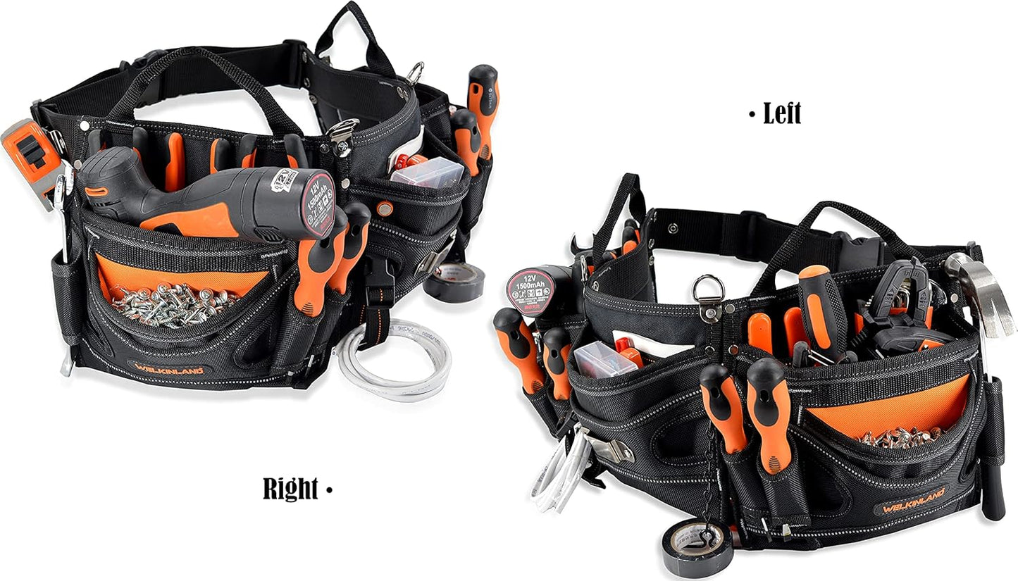 Heavy-Duty Electrician Tool Belt – Technician & HVAC Tool Pouch Belt for Men (Black/Orange)