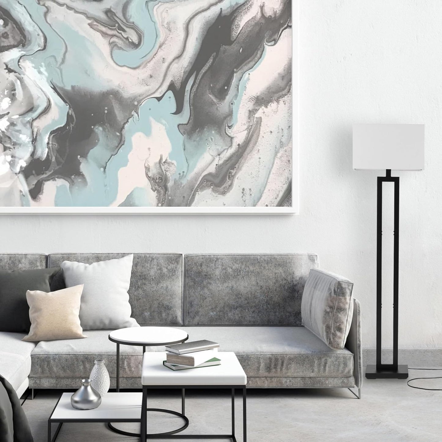 58" Modern Floor Lamp - Matte Black with White Linen Shade