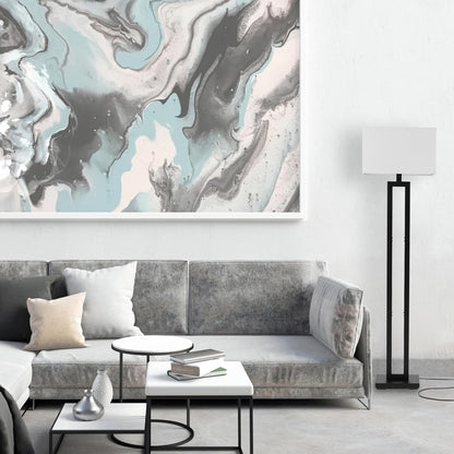 58" Modern Floor Lamp - Matte Black with White Linen Shade