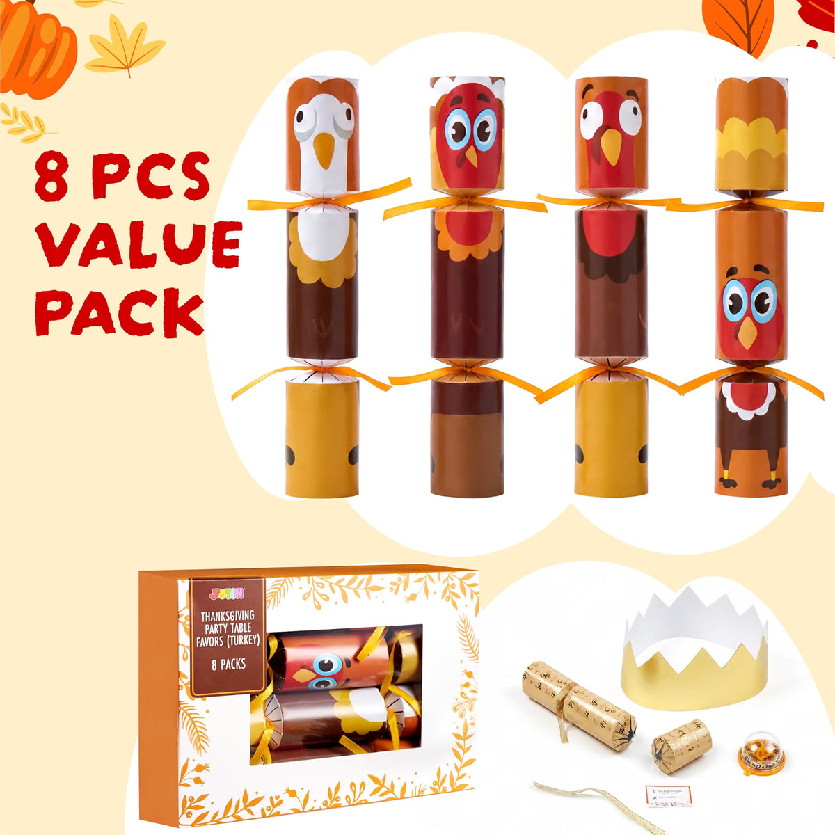 8-Pack Thanksgiving Turkey Party Favors – No-Snap Table Games with Joke Dice, Gifts & Prizes for Kids and Adults