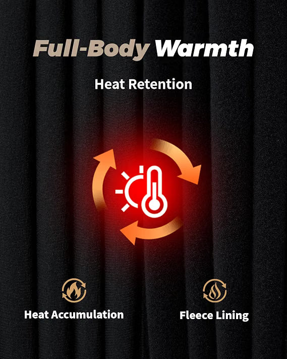 Men’s Thermal Underwear Set – Fleece-Lined Long Johns for Winter & Cold Weather, Black Large