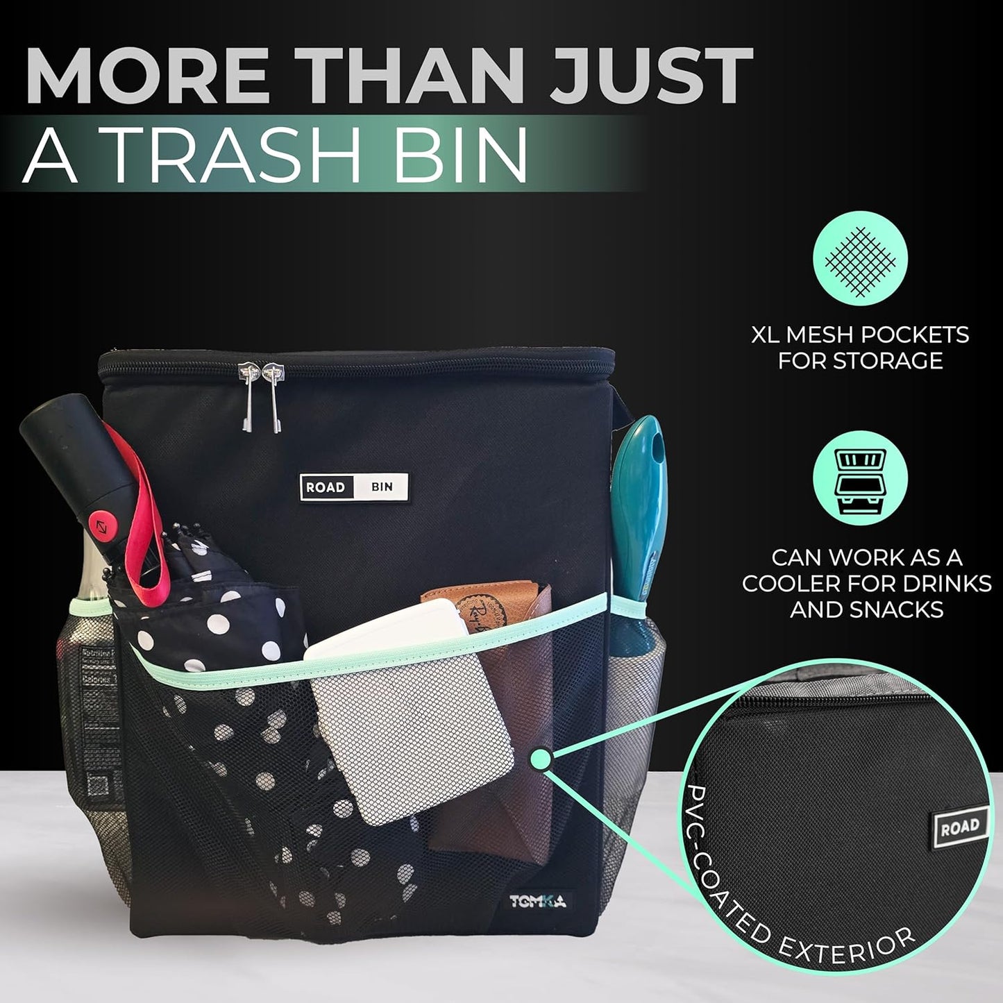 Slim Car Trash Can – 2.5 Gallon Leakproof & Odor-Proof Garbage Bin for Cars, Trucks & SUVs