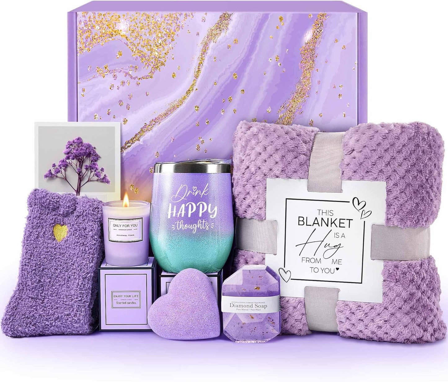 Lavender Spa Gift Basket - Relaxing Self-Care Package for Women, Perfect Birthday or Get Well Soon Gift