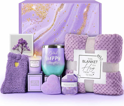 Lavender Spa Gift Basket - Relaxing Self-Care Package for Women, Perfect Birthday or Get Well Soon Gift