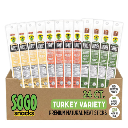 Turkey Jerky Variety Pack – No Sugar, Low Carb, Free-Range, Gluten-Free, Non-GMO, Keto, Paleo & Whole30 Friendly, 1 oz (24 Pack)