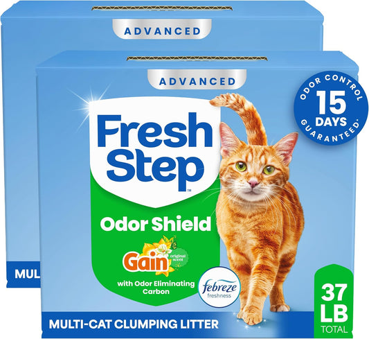 Advanced Odor Shield Lightweight Clumping Cat Litter – Gain Scent with Febreze & Ammonia Block, 18.5 lb (2 Pack)
