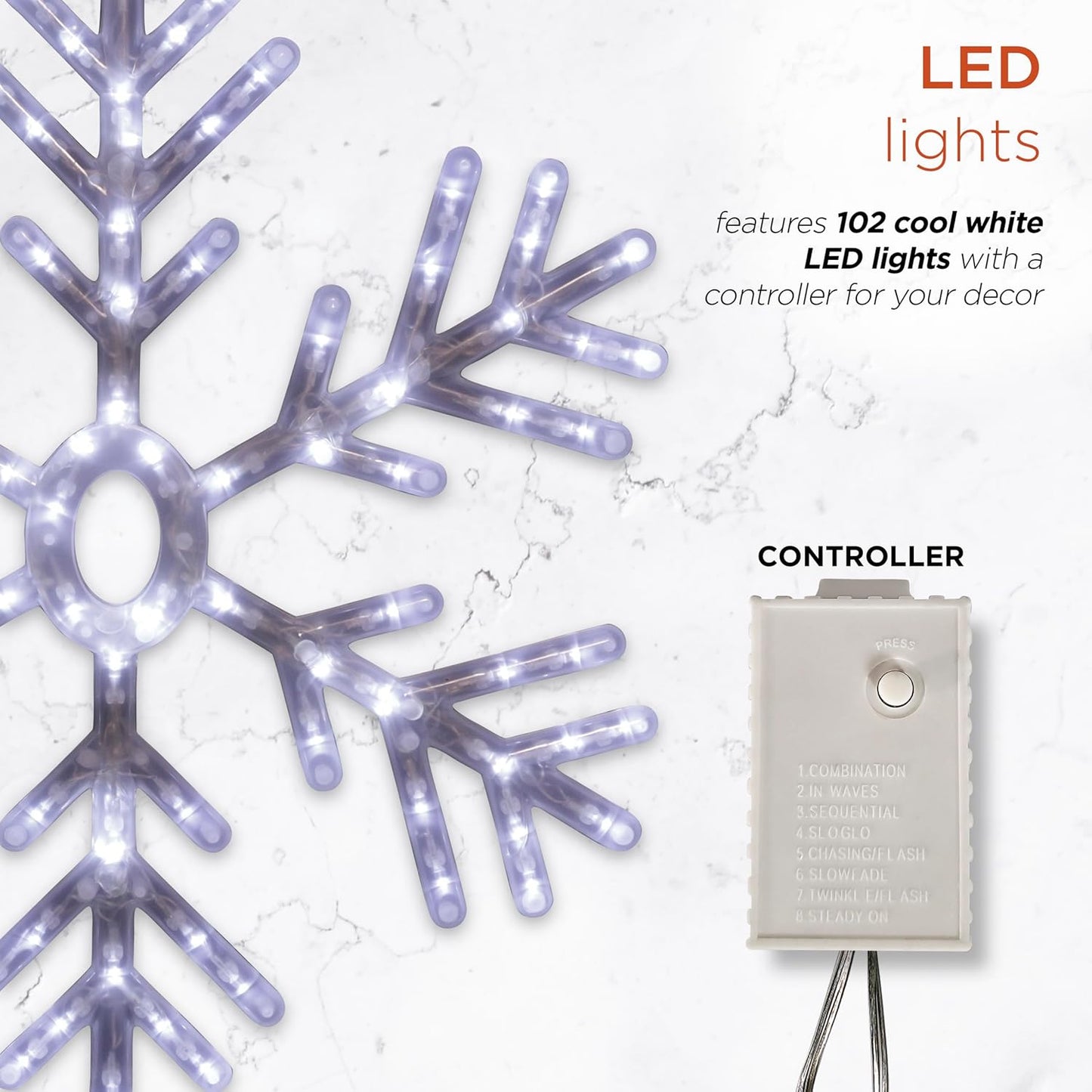 24" Snowflake Lights Decor - Indoor/Outdoor Hanging Christmas Decoration with Cool White LEDs