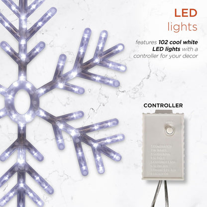24" Snowflake Lights Decor - Indoor/Outdoor Hanging Christmas Decoration with Cool White LEDs