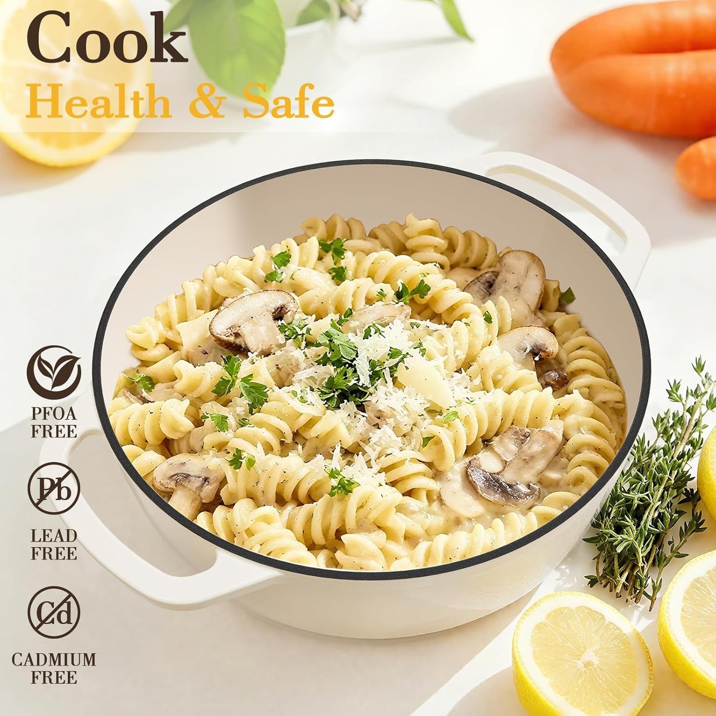 6QT Enameled Cast Iron Dutch Oven – Heavy-Duty Pot with Lid (Cream White)