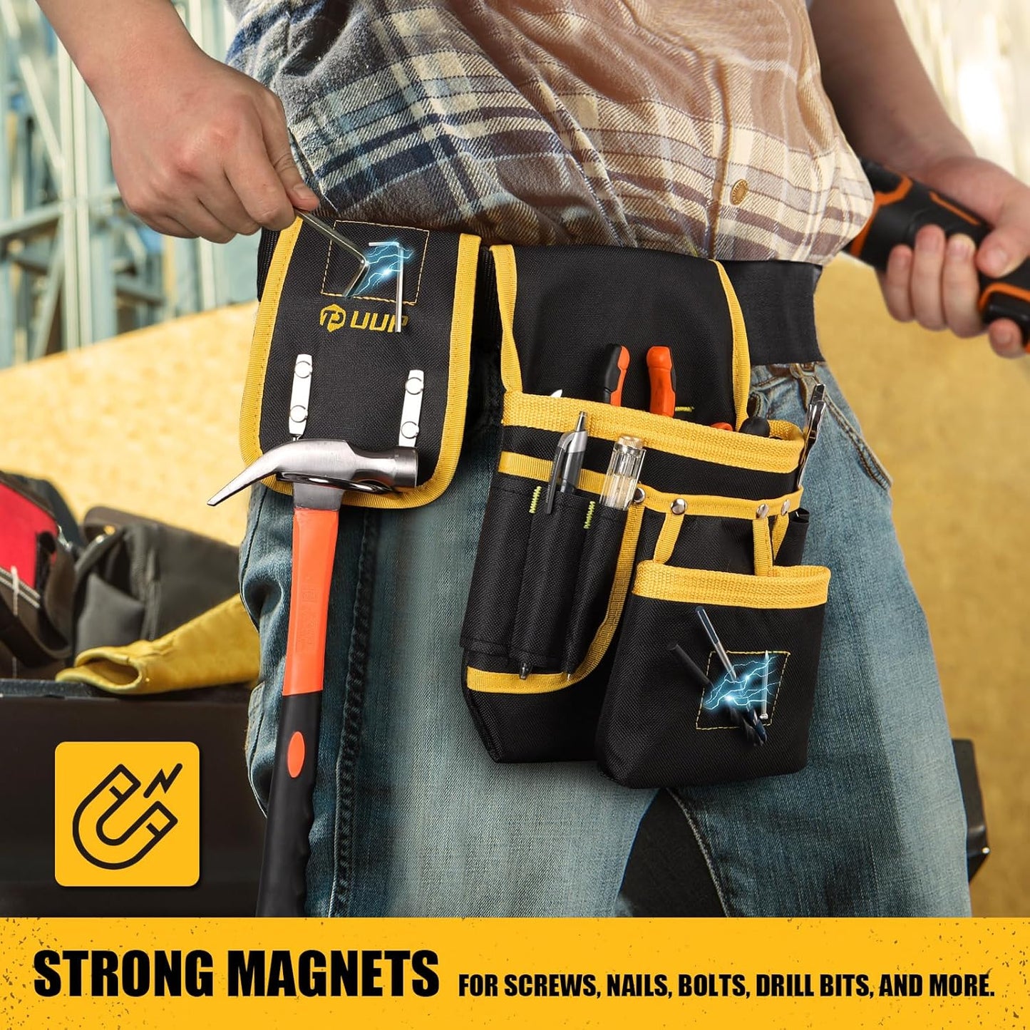Magnetic Tool Belt for Men – 26 Pocket Heavy-Duty Tool Pouch with Magnet Holster & Adjustable Waist Belt