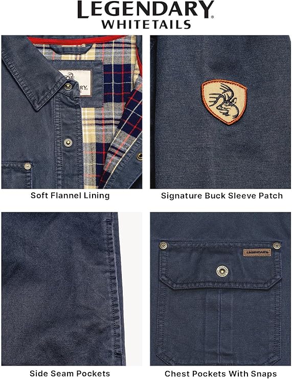Men's Flannel Lined Shirt Jacket, Water Resistant,  Waxed Cotton, Size Large
