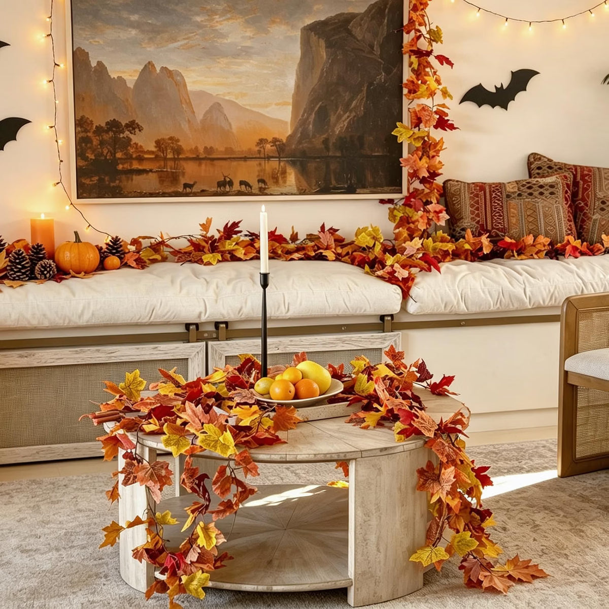 8-Pack Fall Leaf Garland – Artificial Maple Leaf Hanging Vines for Thanksgiving, Fireplace, Wedding & Autumn Home Décor