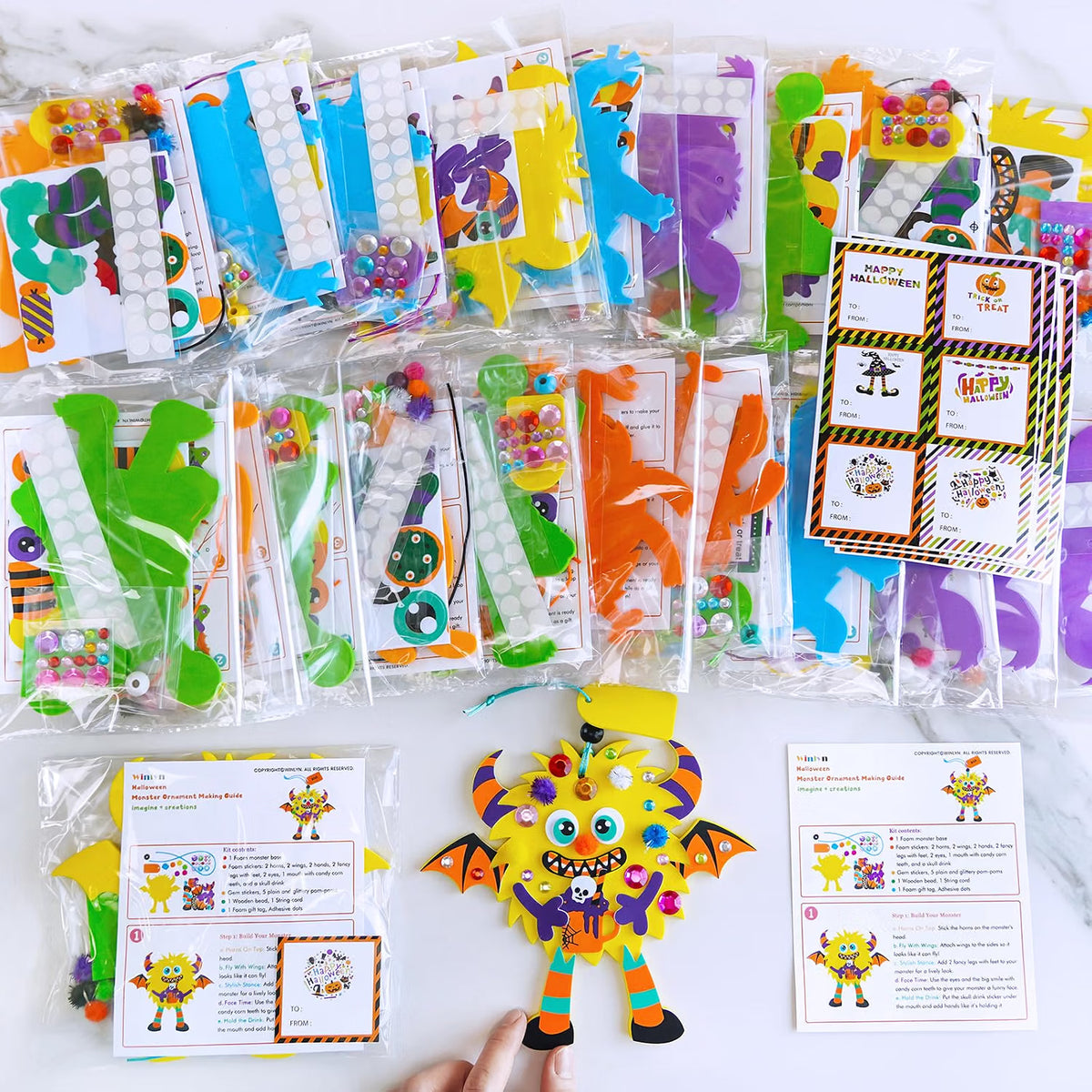 24-Set Halloween Monster Craft Kit for Kids – DIY Foam Ornament Art Activity, Classroom Project & Party Favors