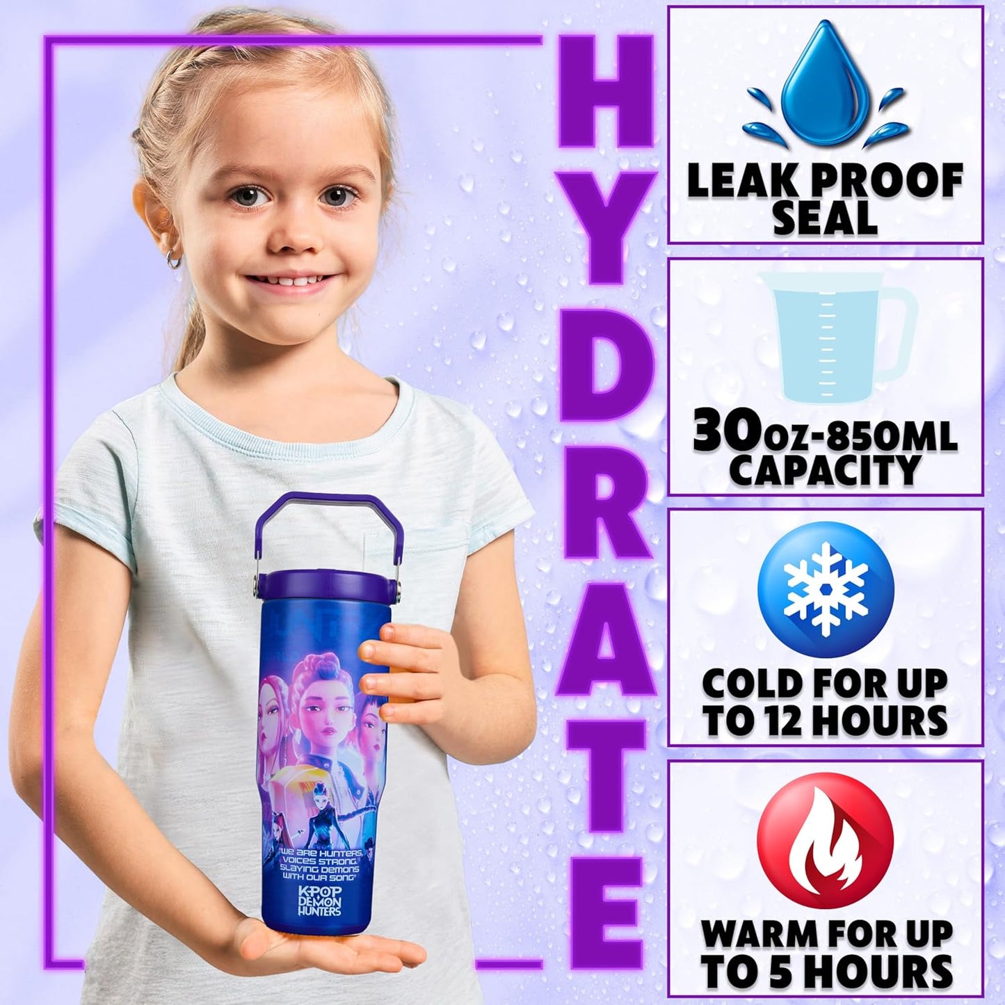 KPop Demon Hunters 30oz Tumbler with Straw & Handle – Insulated Stainless Steel Travel Mug for Girls & Teens
