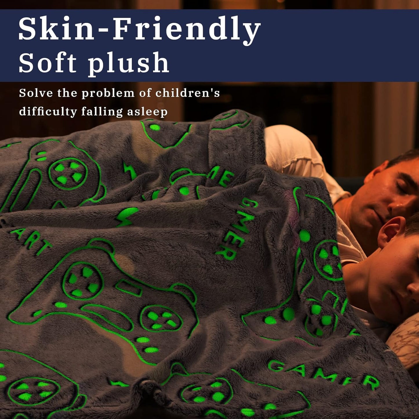 Glow-in-the-Dark Gamer Throw Blanket – Soft Cozy Game Controller Design (50" x 60")