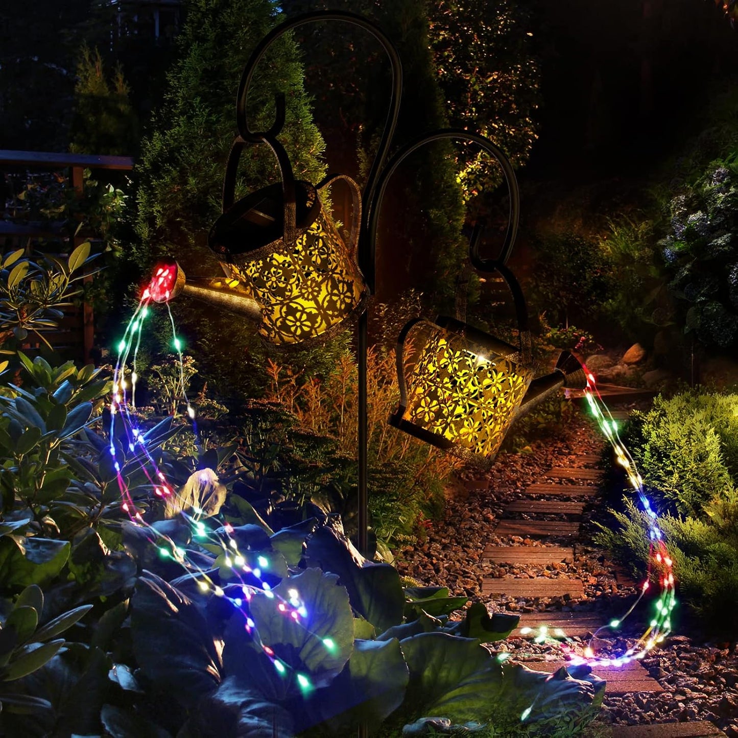 Solar Watering Can Lights Outdoor with 8 Multi-Color Changing Modes