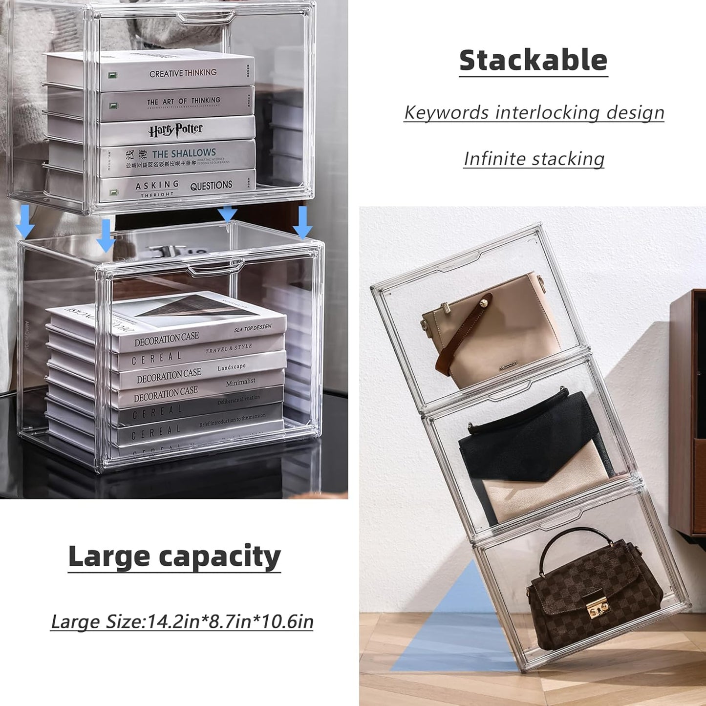 X-Large Clear Acrylic Display Case with Magnetic Lid - Stackable Storage for Collectibles