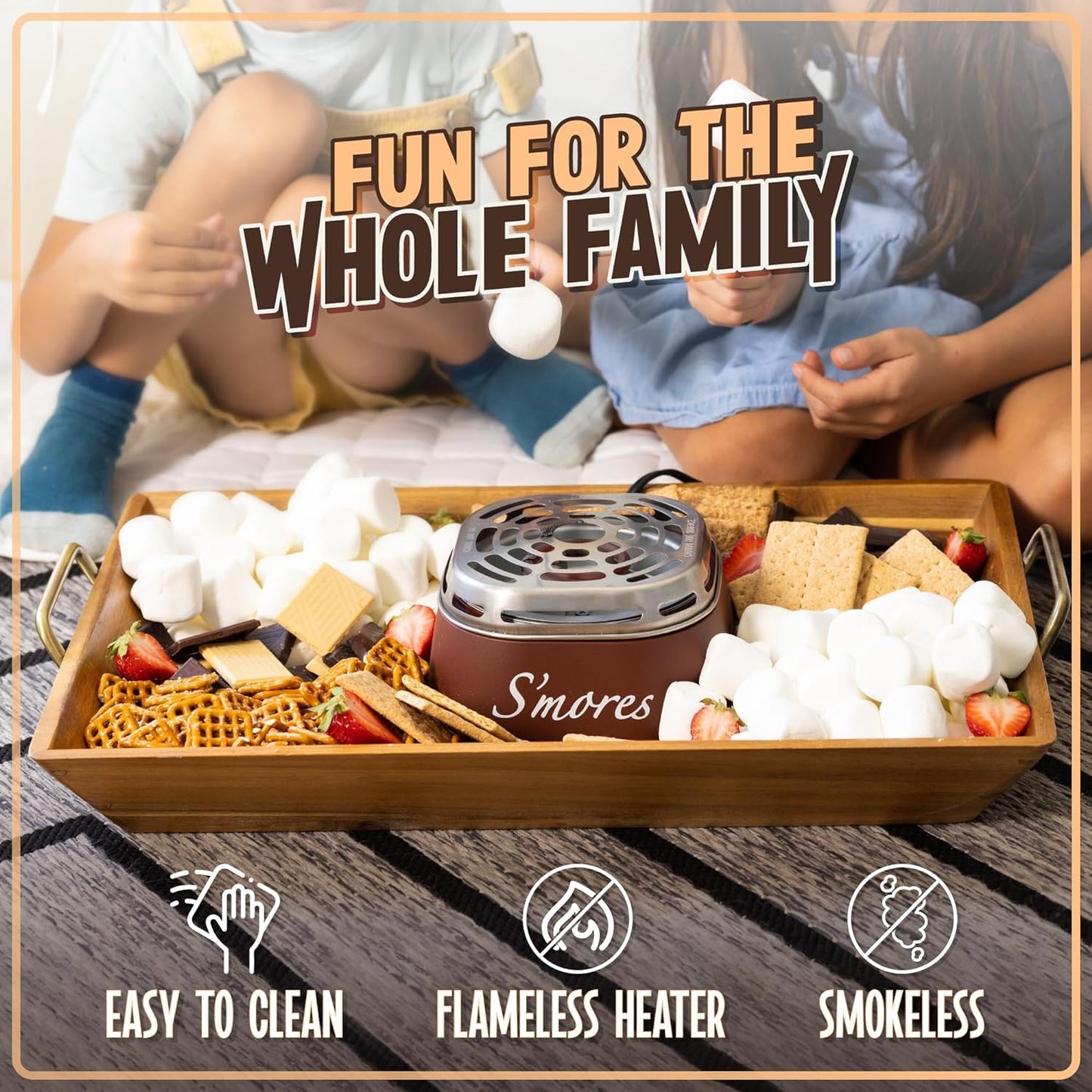 Tabletop Electric S’mores Maker Kit – Indoor Set with Roasting Sticks & 4 Trays (Brown)