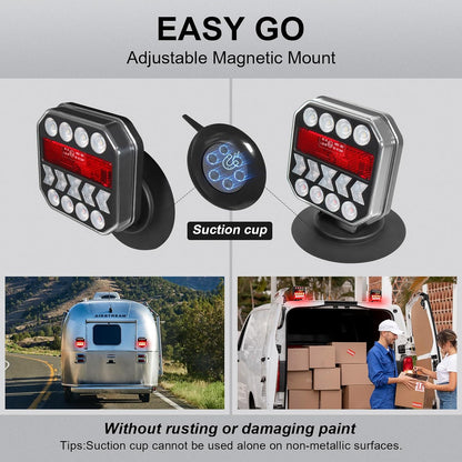 Wireless Magnetic Trailer Light Kit – Rechargeable USB-C Tow Lights with Reverse Lights & Built-In Reflectors for Trucks, RVs, Boats & Trailers