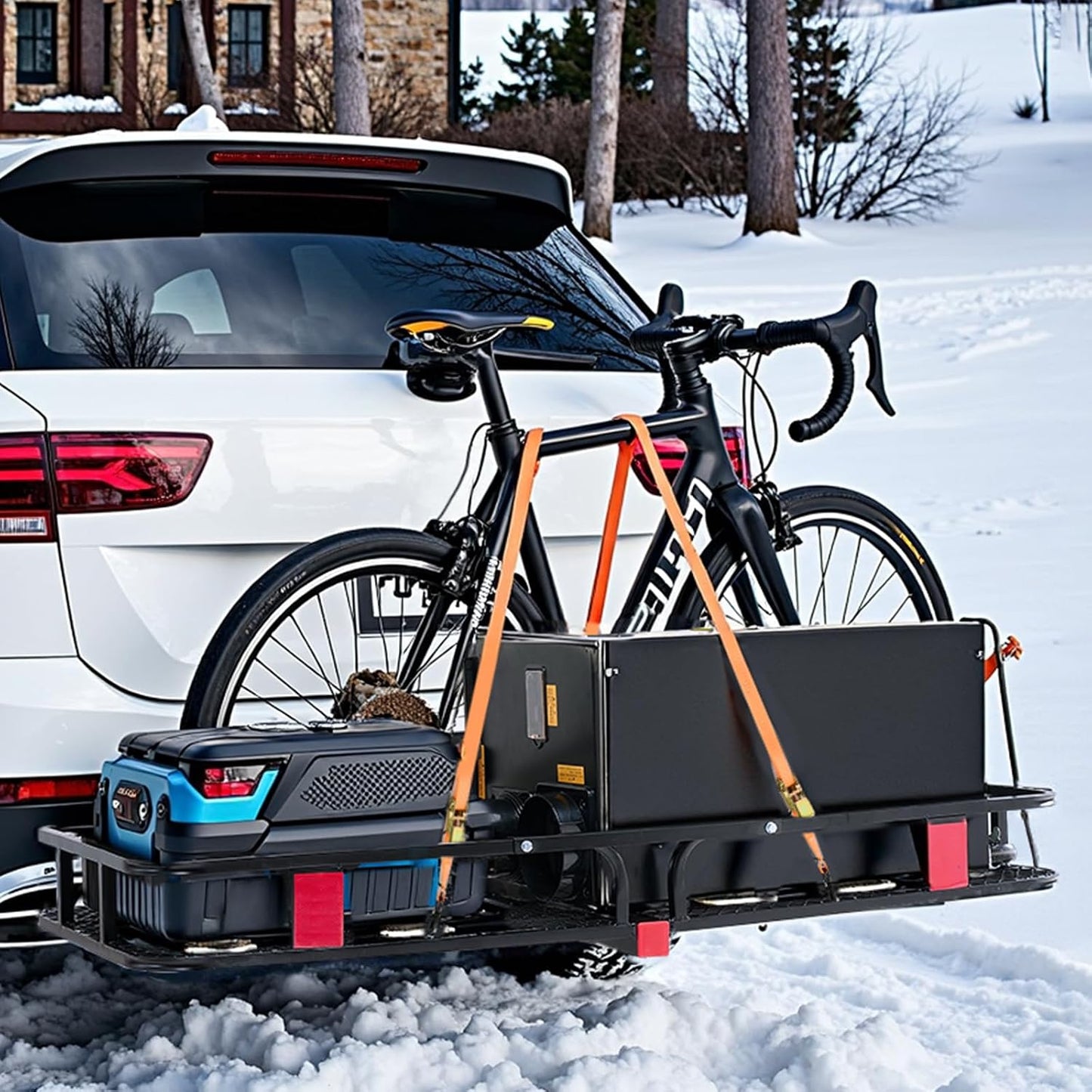 Folding Hitch Mount Cargo Carrier (60" x 24" x 6") 500 lb Load Capacity, Cargo Basket with Waterproof Bag for 2" Hitch Receivers
